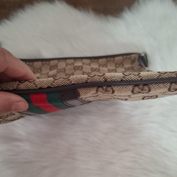 Beige and Brown Messenger Bag with Green and Red Stripe - Picture 6 of 10